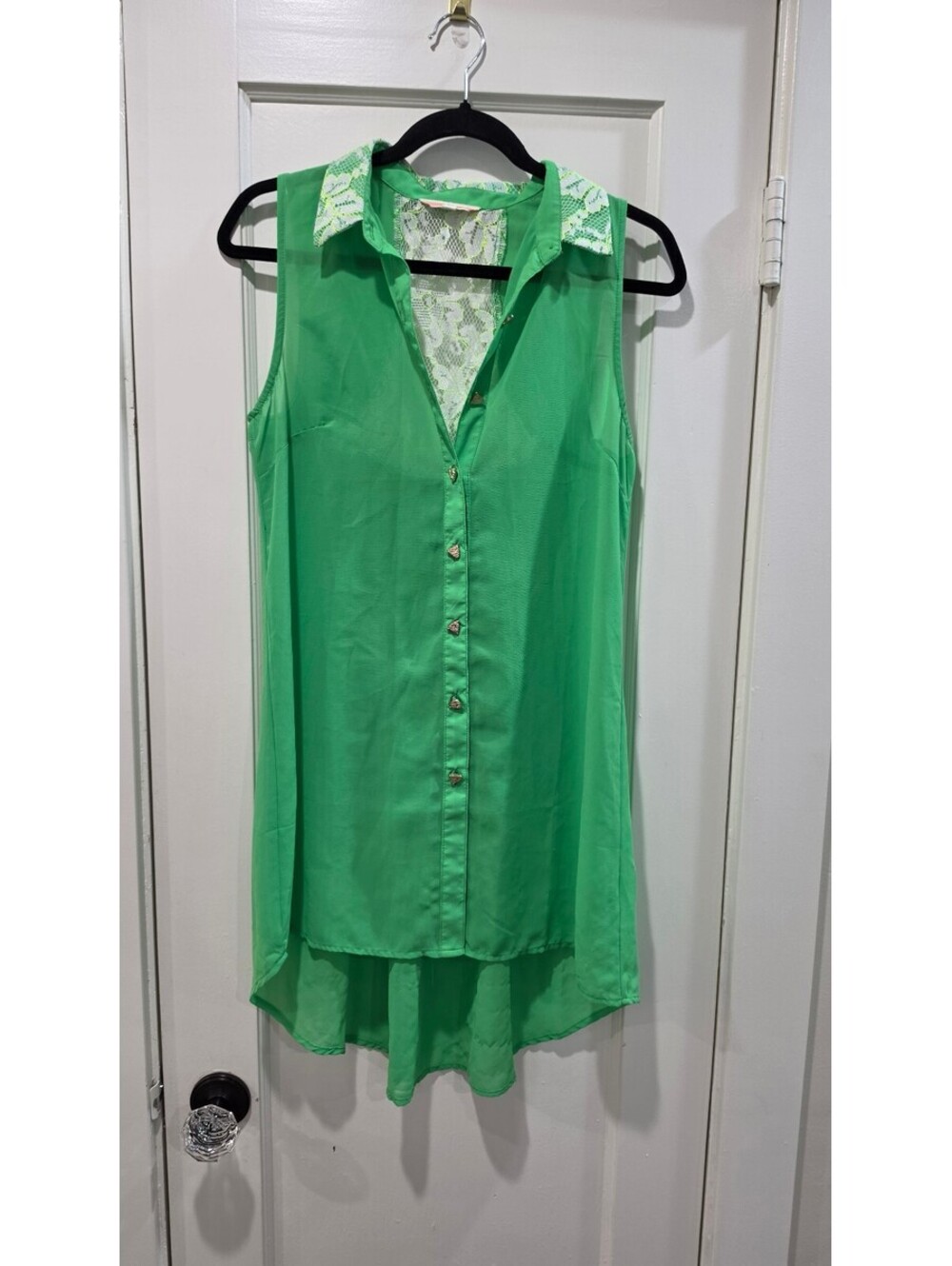 Nylon Apparel Green Sleeveless Button-Up Tunic Shirt Medium